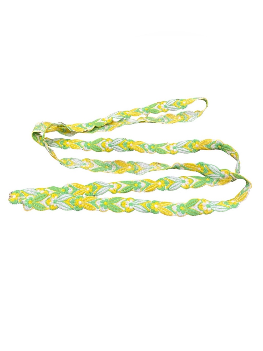 Vintage 1970's 70's Mod Retro Floral Flower Yellow Green Belt Ribbon Trim Long